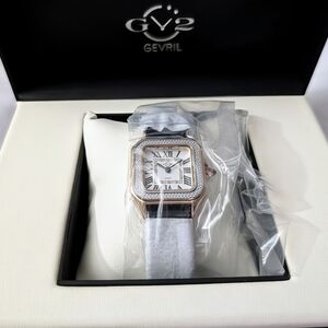 GV2 by Gevril Women's 12111 Milan Swiss Quartz Black Leather Diamond Watch
